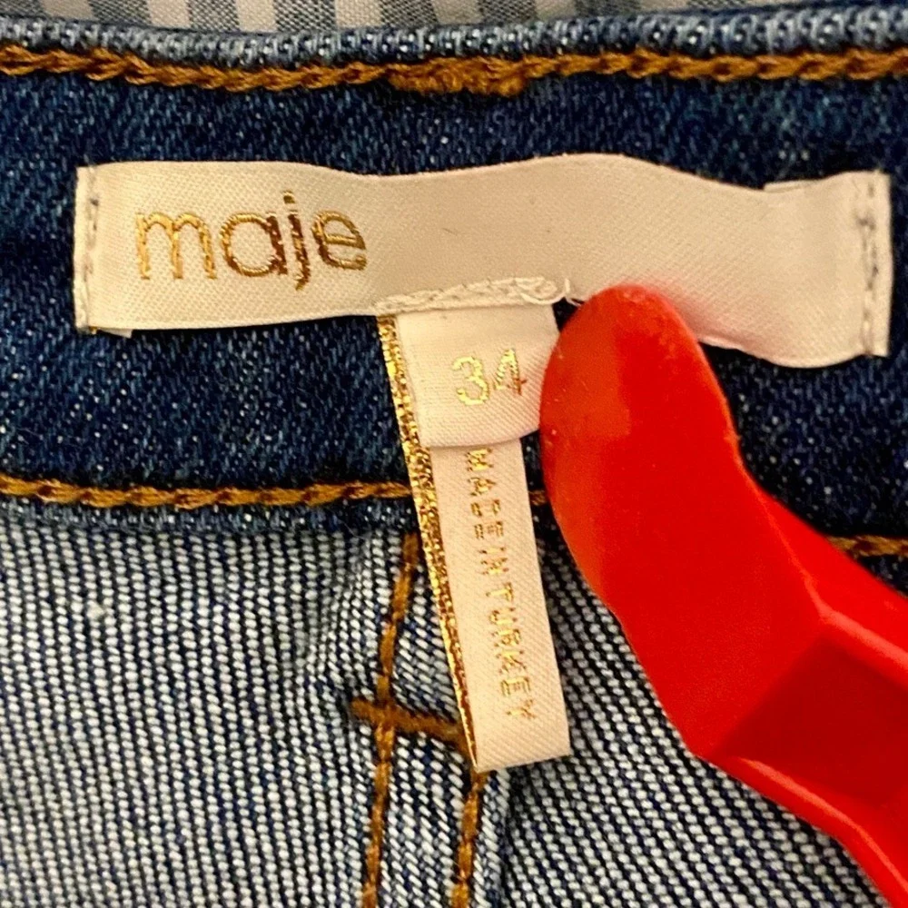 Maje‎ Irina Fray High Rise Denim Cutoff Festival Shorts Offduty Blue FR 34 US XS